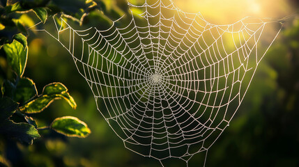 spider web with dew drops in the morning 
