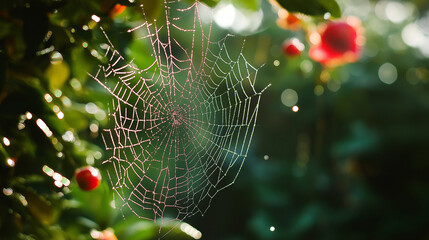 spider web with dew drops in the morning 