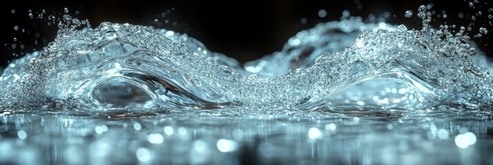 Poster - water flowing gracefully through a transparent infinity shape creating dynamic splashes and ripples