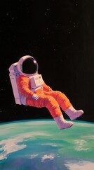 Poster - Astronaut floating above earth space digital art cosmic environment aerial view exploration concept