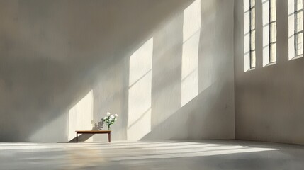 Poster - Natural light streaming through windows minimalist interior calm environment artistic perspective
