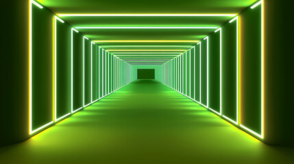 Wall Mural - Luminous passage: a geometric corridor with neon accents and infinite depth. Luminous Infinite Corridor. Illustration