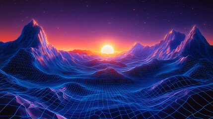 Wall Mural - synthwave digital terrain