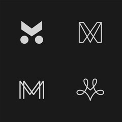 Fototapete - Letters M logo set. Abstract vector icons signs logotypes in different styles isolated on black background