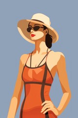 Wall Mural - Woman wear swimming suit adult hat sunglasses.