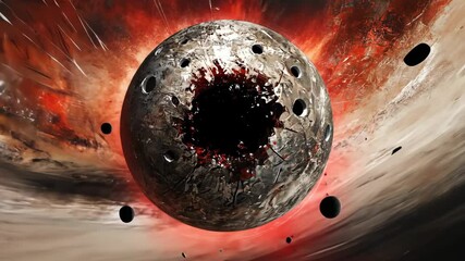 Wall Mural - Celestial event depicts a massive asteroid approaching a distant planet during an explosive cosmic collision