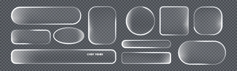 Poster - Glass white light neon frames and borders isolated. Technological background. Isolated set of glowing, glossy screens or billboards