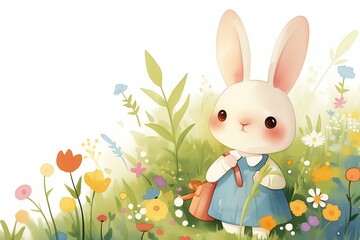 Wall Mural - Cute watercolor illustration of kid rabbit doll, perfect for children on white