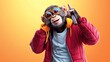 © ShadowHero - vibrant pop art monkey bomber jacket holding microphone music scene