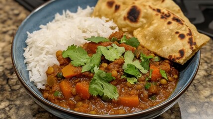 Wall Mural - a bowl of food with rice and a pita