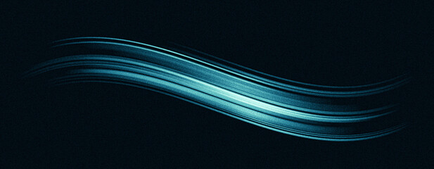 Wall Mural - dark grainy banner background, cyan blue glowing dynamic turquoise light lines shape on black backdr