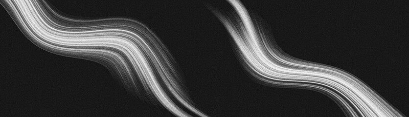 Wall Mural - abstract black grainy background, white fluid wavy lines, dark noise texture banner poster event inv