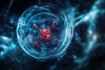 Poster - exploration of molecular structures in a vibrant, glowing environment