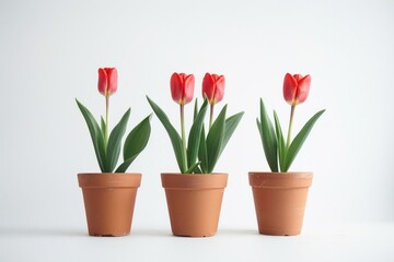 Poster - Red tulips in terracotta pots