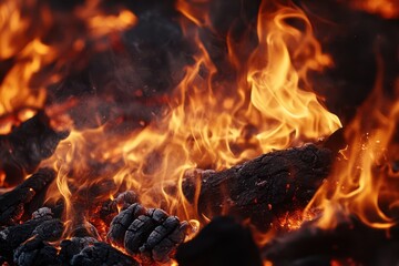 a vivid display of flames and smoke emerges from a burning pile of wood, illustrating the intense en