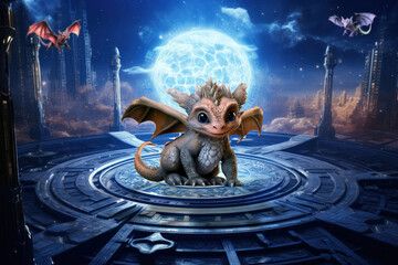 Wall Mural - baby dragon fantasy remix