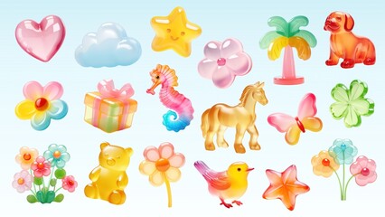 3d jelly gummy shape design element set