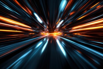 Poster - dynamic light streaks create an illusion of speed through a futuristic tunnel environment