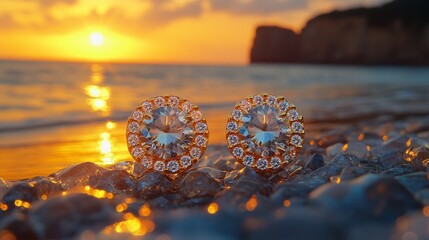 Wall Mural - Gorgeous gold earrings adorned with dazzling white crystals and diamonds. Ideal for bringing a dash of refinement and glitz