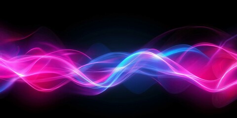 Wall Mural - Brilliant radiant neon waves flow in vibrant pink and blue tones, creating a dynamic abstract background for futuristic designs and projects