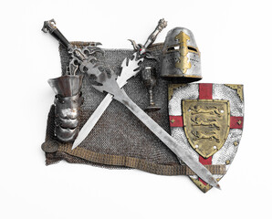 Wall Mural - knightly equipment isolated on white background