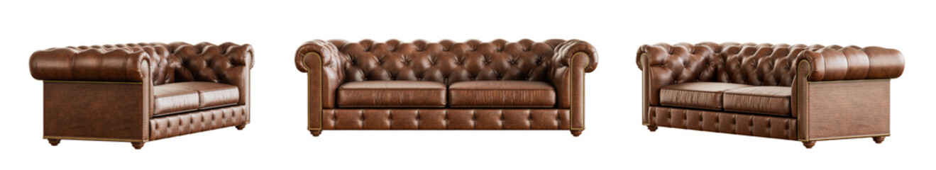 Poster - Chesterfield sofa set isolated on transparent background. 3D render. 3D illustration.