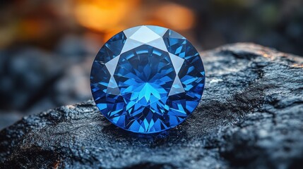 Wall Mural - This close-up view displays the vivid color and clarity of a stunning blue sapphire gemstone. 