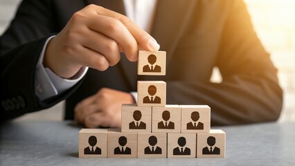 Poster - business manager selecting a leader to build a successful team fostering collaboration and growth in