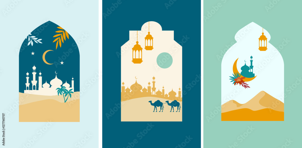 Ied Frame Islamic window with islamic view in boho style and modern design. Frame ...