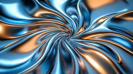 Abstract swirling metallic fabric, blue and gold, modern design