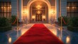 © Anum - Elegant entrance with a red carpet leading to a grand building illuminated by chandeliers.