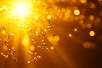 Aufkleber - Golden Molecular Structure with Sparkling Light Background