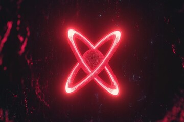 Aufkleber - Vibrant Red Atomic Symbol on Cosmic Background with Glowing Effects
