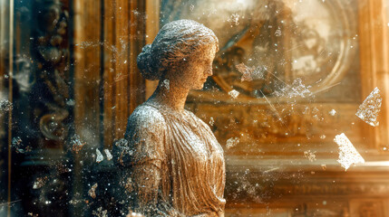 Poster - Classical Marble Statue Meets Digital Transformation in a Stunning Blend of Art and Technology