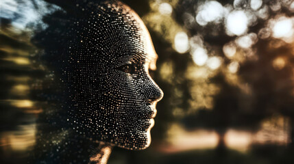 Poster - Human Face Transforms Into a Radiant AI Avatar With Pixelated Transition Effect
