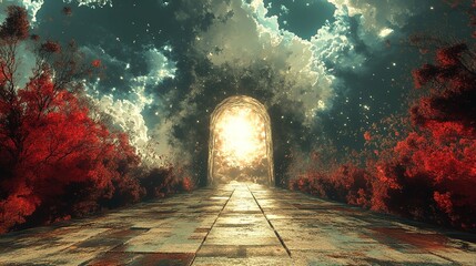 Poster - Exploring a mystical portal imaginary landscape digital art ethereal environment wide angle fantasy concept