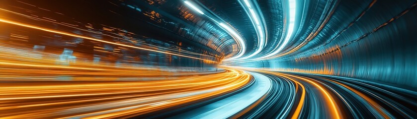 Poster - Dynamic light trails urban tunnel abstract photography nighttime motion blur energy and speed
