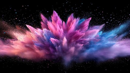 Poster - Colorful explosion of powder particles studio space abstract art vibrant environment close-up view creative concept