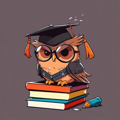 Wise Owl Graduate: A Cartoon Illustration of an Owl in Graduation Cap