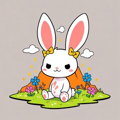 Wall Mural - Adorable Bunny in a Flowery Meadow