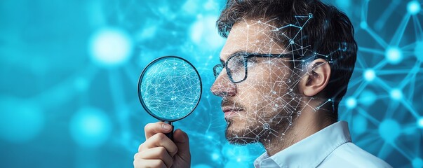 Leinwandbilder - A business professional inspecting padlock icons with a magnifying glass