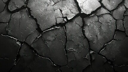 Wall Mural - Cracked, dark gray surface texture, drought, cracked earth