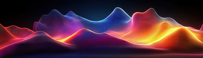 Poster - Dynamic colorful wave patterns digital art abstract dark background frontal view visual harmony