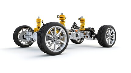 Aufkleber - 3D rendering of a detailed cutaway view showcasing the intricate suspension and axle system components of a vehicle including shock absorbers struts gears and other precision engineering elements