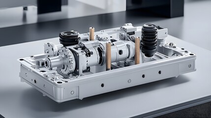 Poster - A detailed and intricately composed image showcasing the complex mechanism of gears shafts and other components found within the gearbox of a car