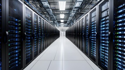 Fototapete - A photo of a cooling system used in a state of the art data center to prevent overheating of the servers computer racks and other critical electronic equipment