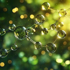 Poster - Molecular structure interaction laboratory scientific image green bokeh environment close-up view chemistry concept