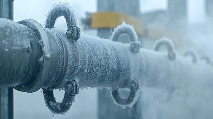 Poster - A photograph showcasing the intricate icy condensation buildup inside the components of an industrial heat exchanger