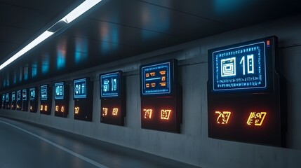 Poster - A visually striking image of a futuristic smart tunnel featuring advanced digital traffic signs emergency lighting and a high tech automated transportation infrastructure