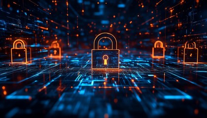 Poster - Multiple digital padlocks protecting secure tech network